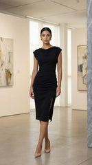 Uzun Yırtmaçlı Şık Düğün Nişan Kına Mezuniyet Günlük Kokteyl ve Ofis Elbisesi