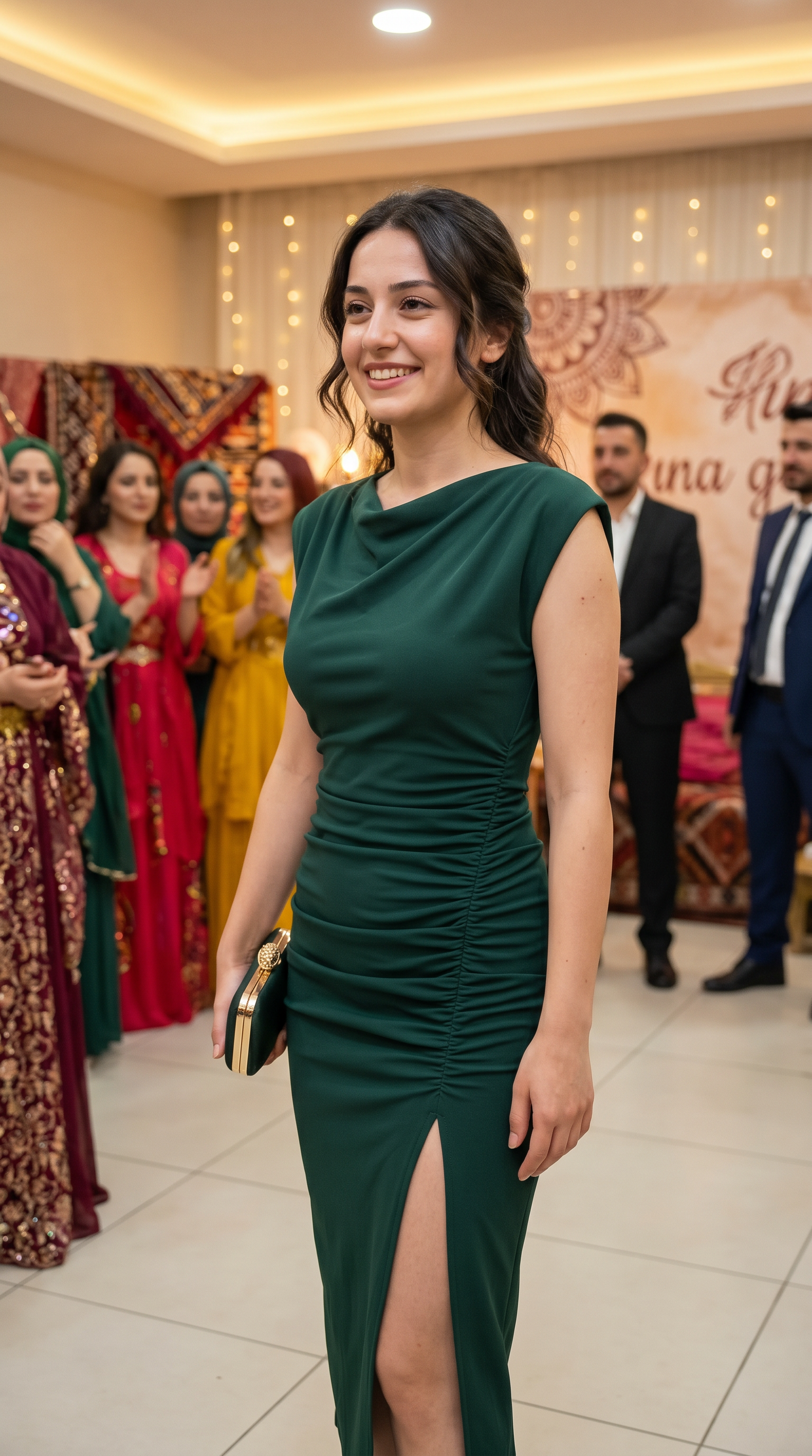 Uzun Yırtmaçlı Krep Abiye Elbise – Yeşil