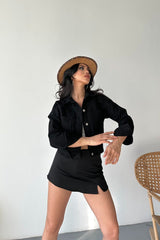 Siyah Çift Cepli Kadın Kot Ceket – Regular Fit