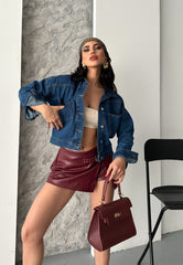 Koyu Mavi Çift Cepli Kadın Kot Ceket – Regular Fit
