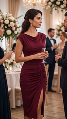 Uzun Yırtmaçlı Krep Abiye Elbise – Bordo