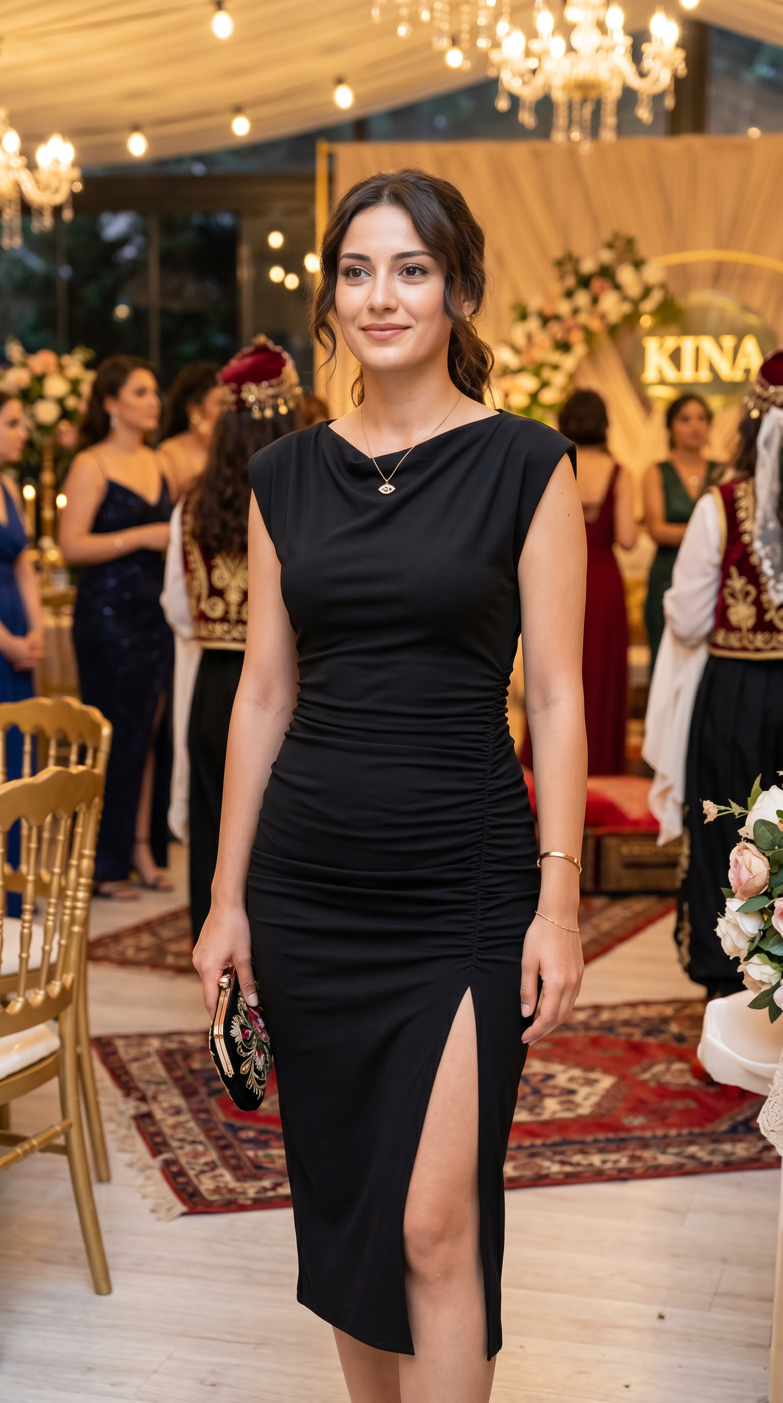 Uzun Yırtmaçlı Krep Abiye Elbise – Siyah