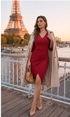 Kruvaze Drapeli Fakir Kol Abiye Elbise Özel Gün Davet İş Günlük