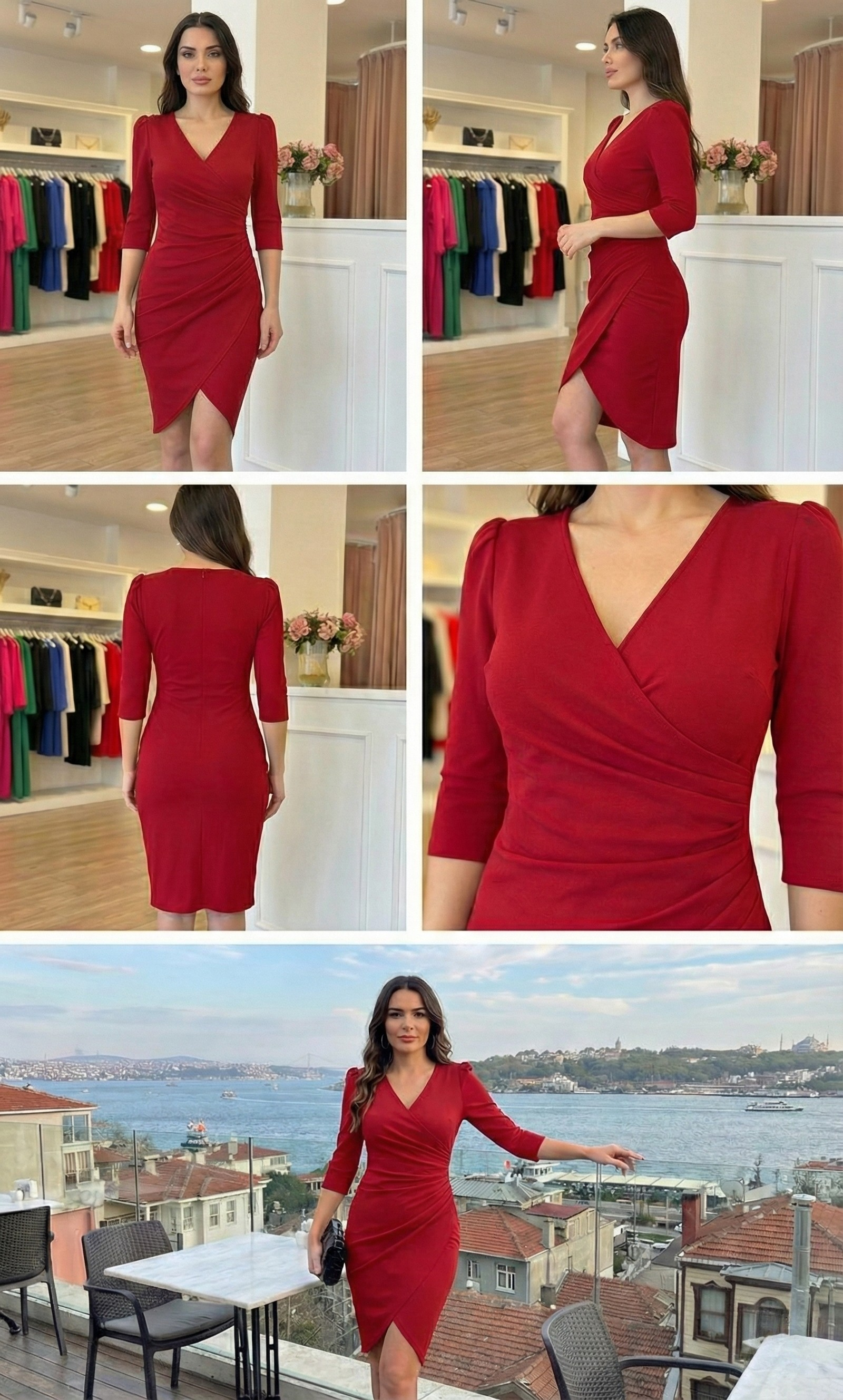 Kruvaze Drapeli Fakir Kol Abiye Elbise Özel Gün Davet İş Günlük